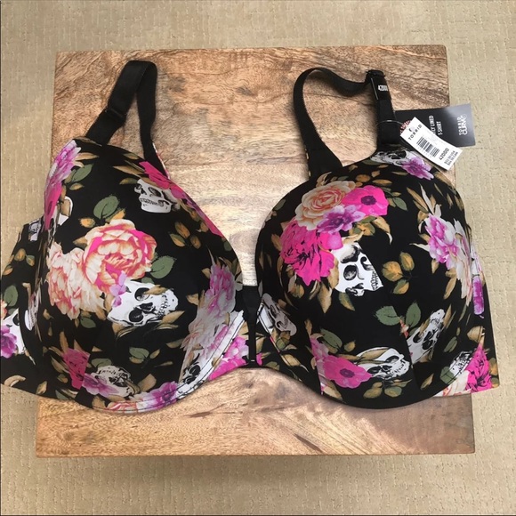 Torrid BLACK SKULL FLORAL FRONT CLASP T-SHIRT BRA - Picture 10 of 15